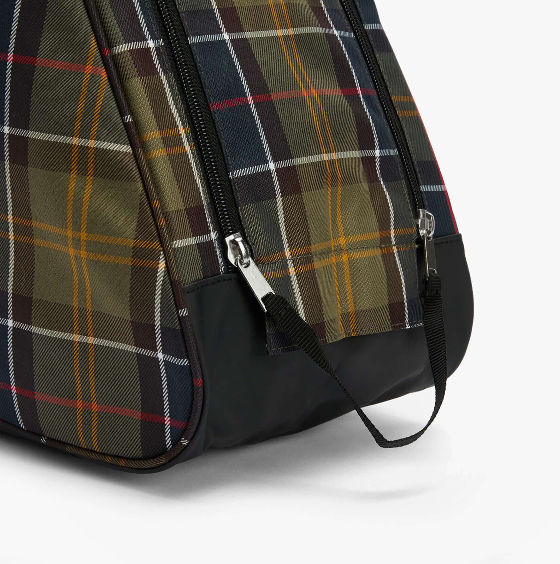 Barbour TARTAN Boot Bag Classic Tartan side view showing zip closure and plaid design.