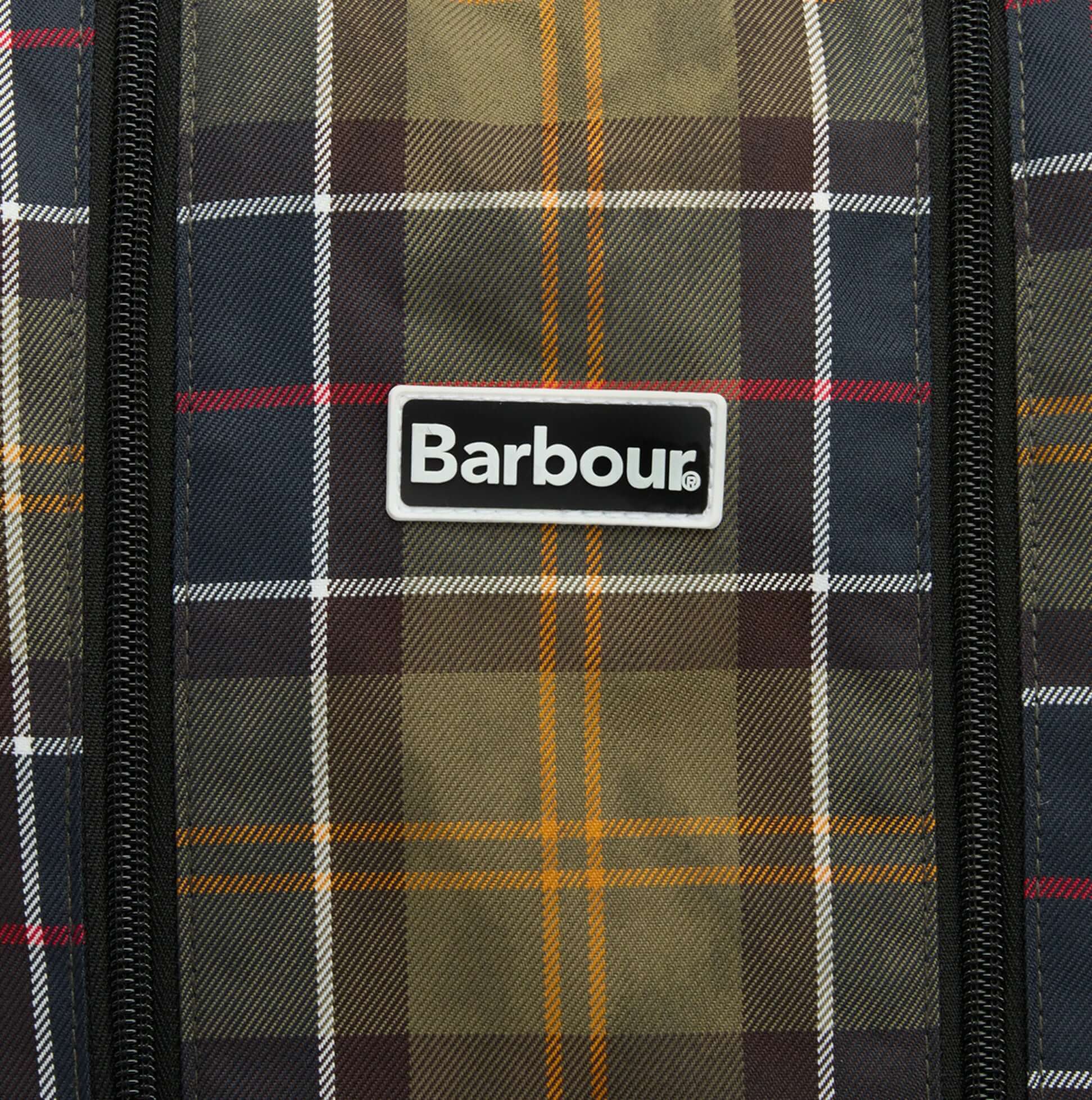 Barbour TARTAN Boot Bag Classic Tartan detail view showing logo and classic tartan pattern.