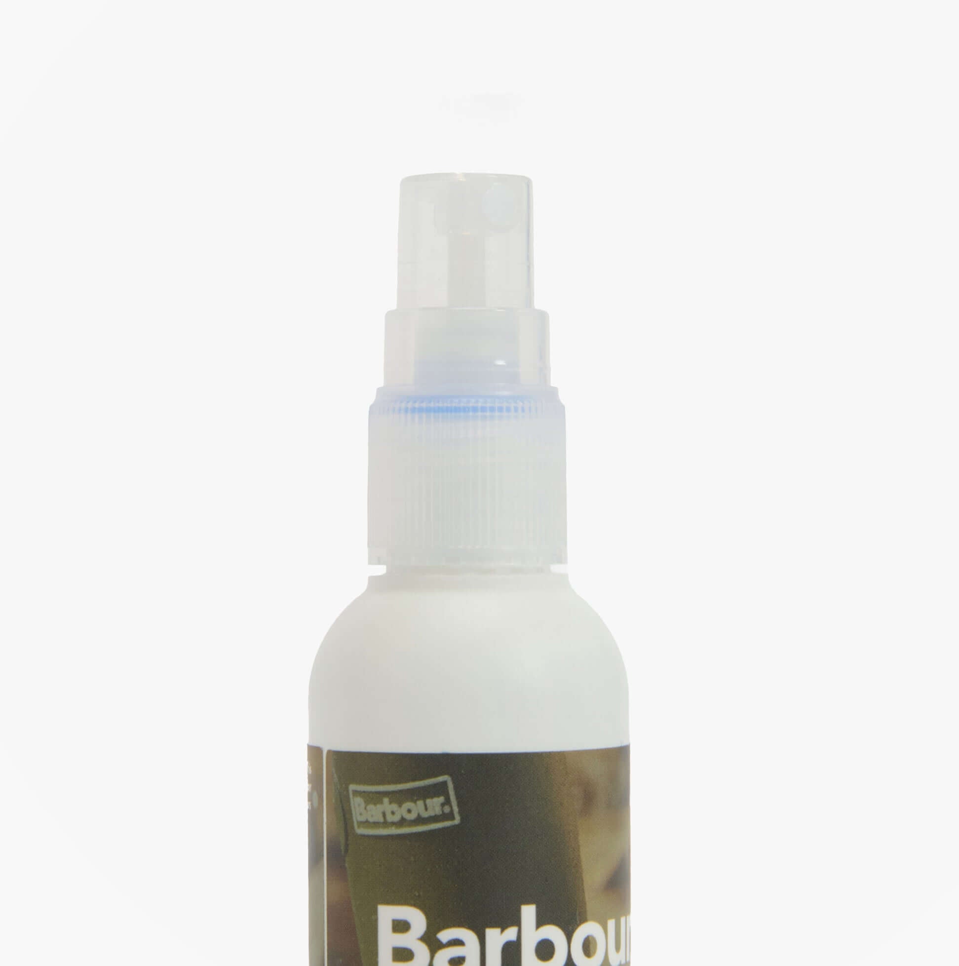 Barbour RUBBER FOOTWEAR BUFFING Spray close-up view of the spray nozzle on a 100 ml bottle.