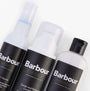 Barbour LEATHER FOOTWEAR Care Kit, front view of cleaner and conditioner bottles on a white background.