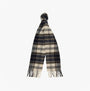 Barbour WOOL CASHMERE TARTAN Mens Winter Autumn Dress, front view of a plaid scarf in navy and cream colors.