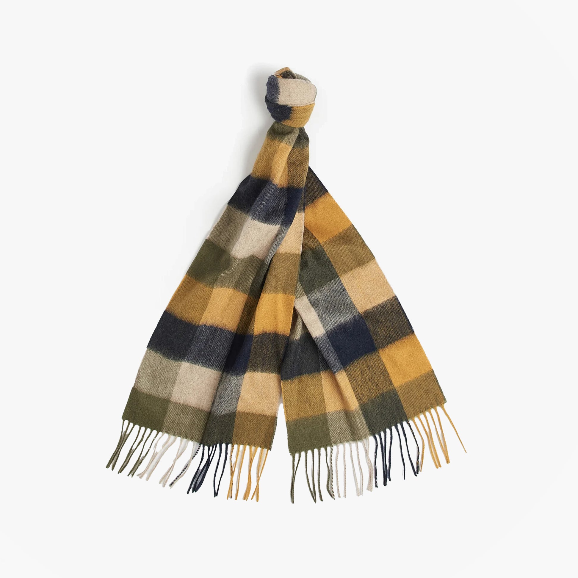Barbour LAMBSWOOL TATTERSALL Scarf Unisex Adults Forest Mist, front view showcasing all-over tattersall square pattern.