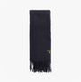 Barbour PLAIN LAMBSWOOL Mens Winter Black scarf, front view, showcasing lambswool texture and yellow logo design.