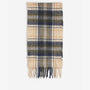 Barbour NEW CHECK Unisex Adults Tartan Scarf Sand Beige Plaid, front view, classic all-over checked pattern with tasselled hem.