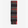 Barbour NEW CHECK Unisex Adults Tartan Scarf Black Stewart, front view, all-over checked pattern, tasselled hem.