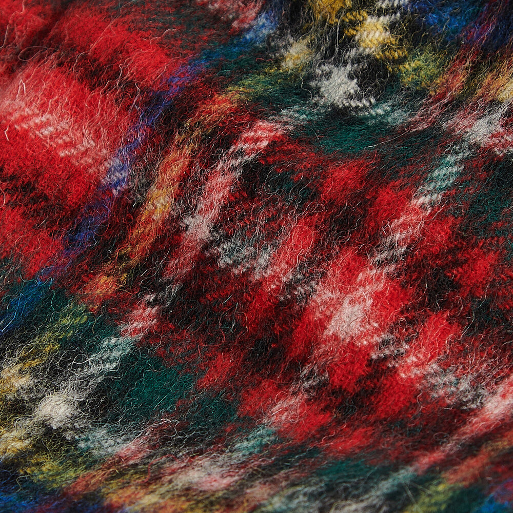 Barbour NEW CHECK Unisex Adults Tartan Scarf Black Stewart detail view showcasing the all-over checked pattern in vibrant colors.