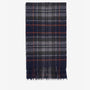 Barbour NEW CHECK Unisex Adults Tartan Scarf Navy/Dark Ginger front view with checked pattern and tasselled hem.