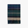 Barbour INVERNESS TARTAN Mens Scarf Green Loch front view showing the plaid pattern and fringed edges.