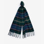 Barbour YAXLEY Unisex Adults Tartan Scarf Green Loch flat lay view showcasing soft wool blend and plaid design.