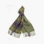 Barbour GALSTON TARTAN Mens Winter Classic scarf showcasing plaid design in green, brown, and red, front view.