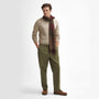 Barbour ASHTON Scarf Unisex Adults Army Green/Port styled on a model, front view, showcasing the gingham design.