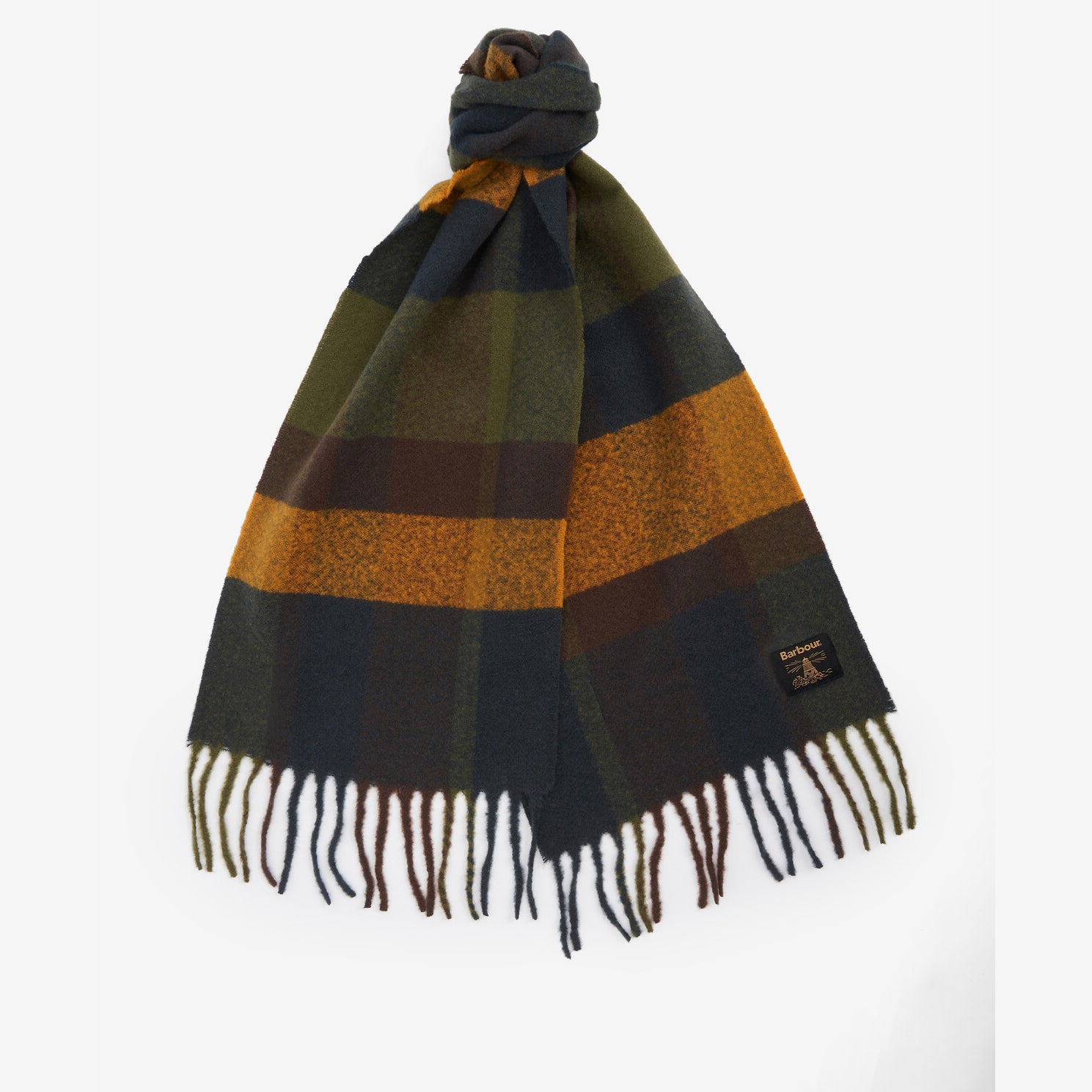 Barbour WESTERDALE Scarf Unisex Adults Classic, oversized check design, displayed in a front view, featuring fringed edges.