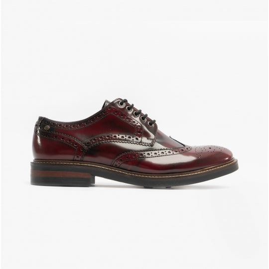 Base London WOBURN Mens Brogue Derby Shoes Oxblood Hi-Shine
