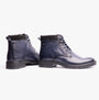 Base London PANZER Mens Casual Boots Blue side view, showcasing leather upper, lace-up closure, and block heel.
