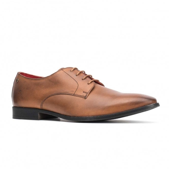 Base London SHILLING Mens Leather Derby Shoes Tan side view showcasing the sleek leather finish and lace-up design.