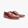 Base London SCRIPT Mens Leather Derby Shoes Brown side view showcasing elegant brown leather and lace-up design.