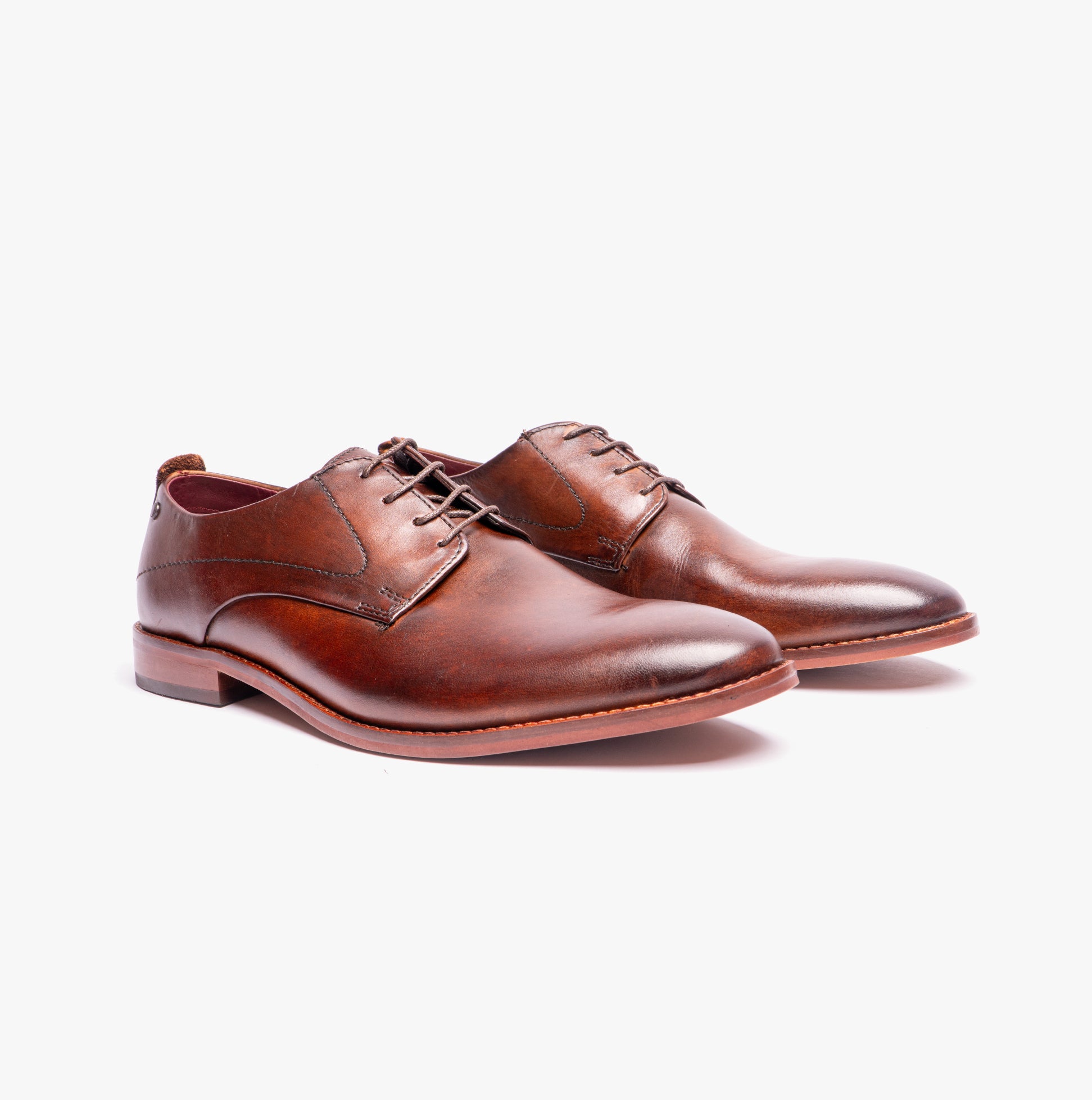 Base London SCRIPT Mens Leather Derby Shoes Brown side view showcasing elegant brown leather and lace-up design.