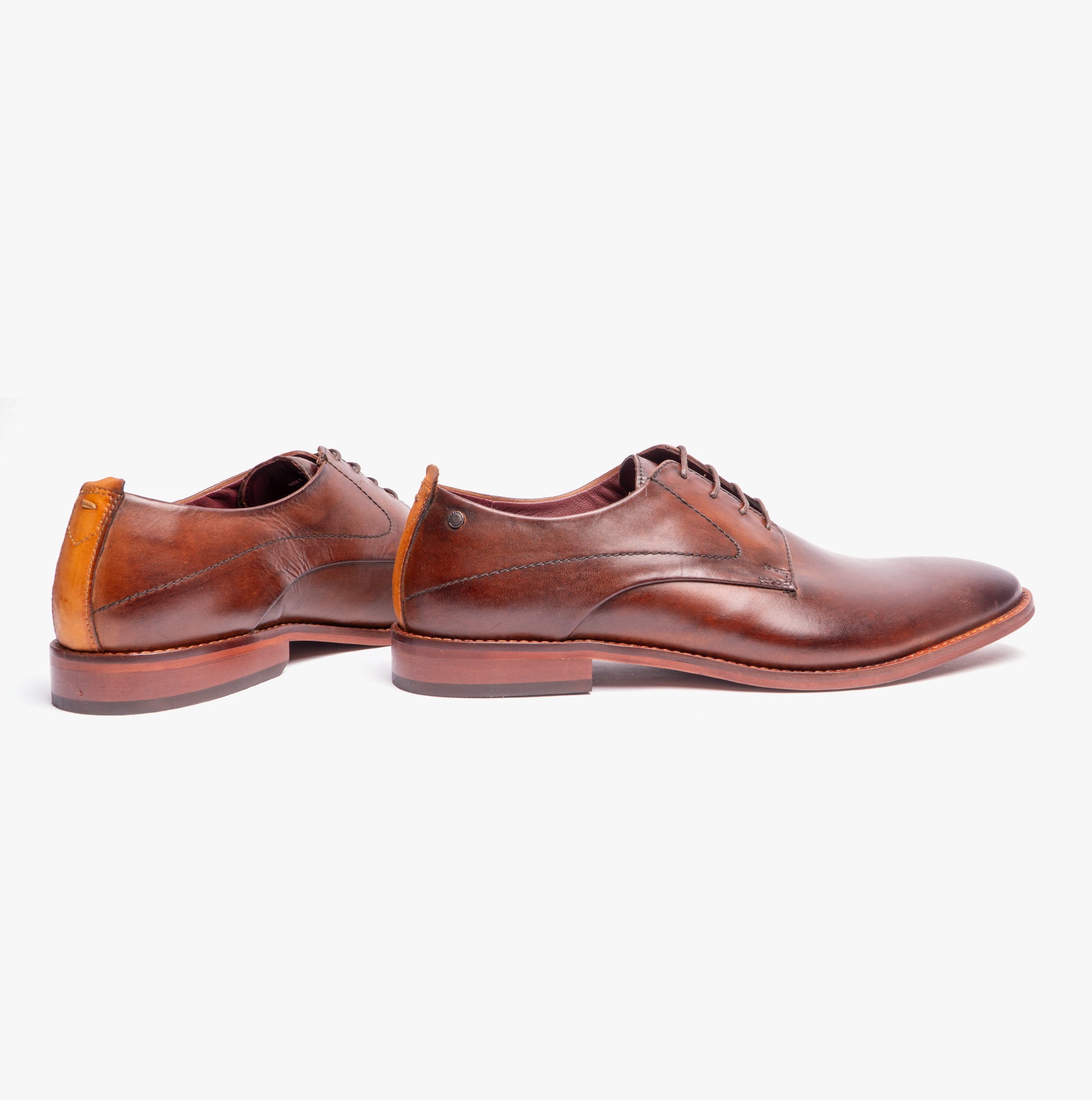 Base London SCRIPT Mens Leather Derby Shoes Brown, side view showcasing the rich leather texture and elegant design.