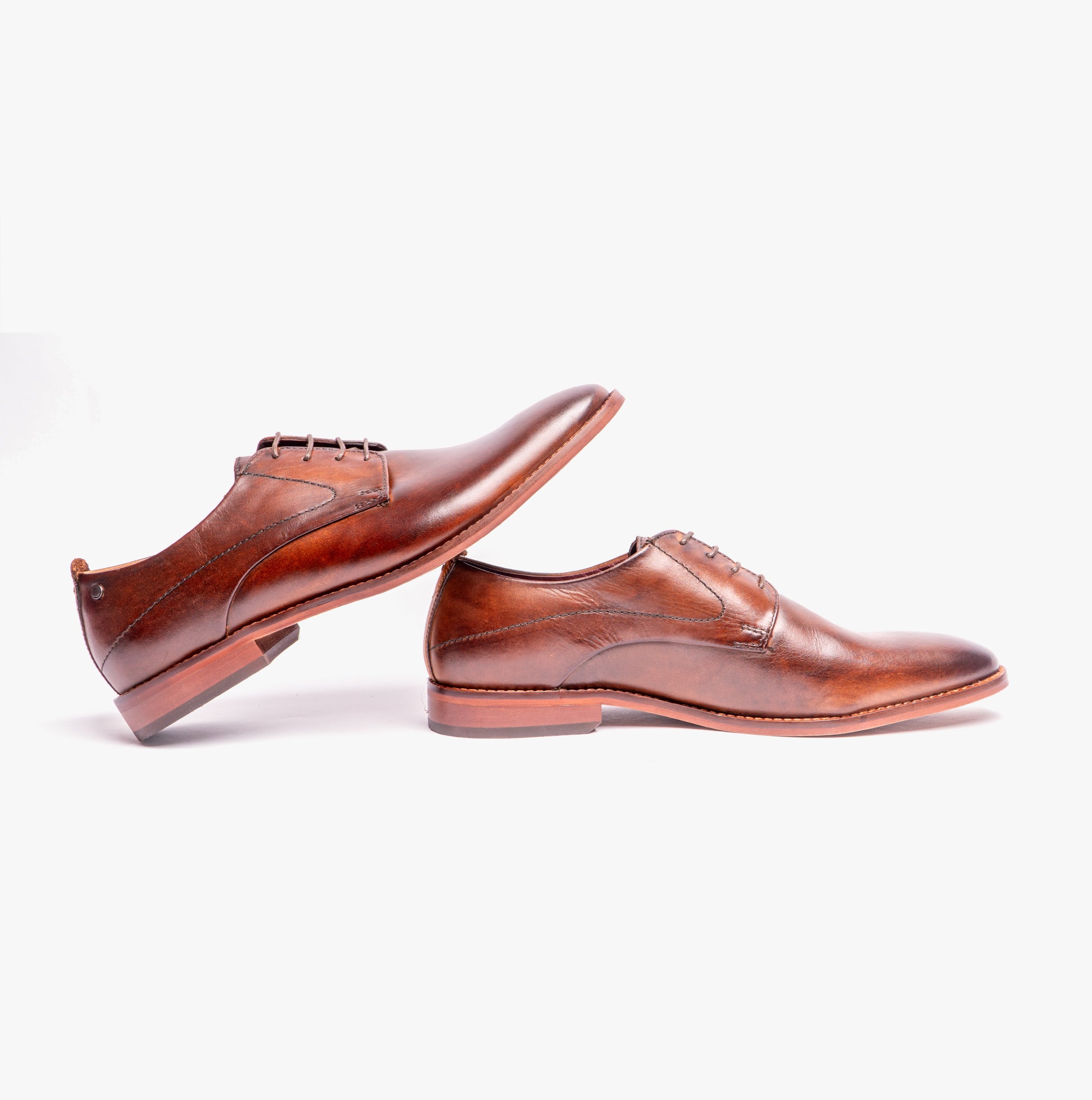 Base London SCRIPT Mens Leather Derby Shoes Brown side view showcasing elegant design and quality craftsmanship.
