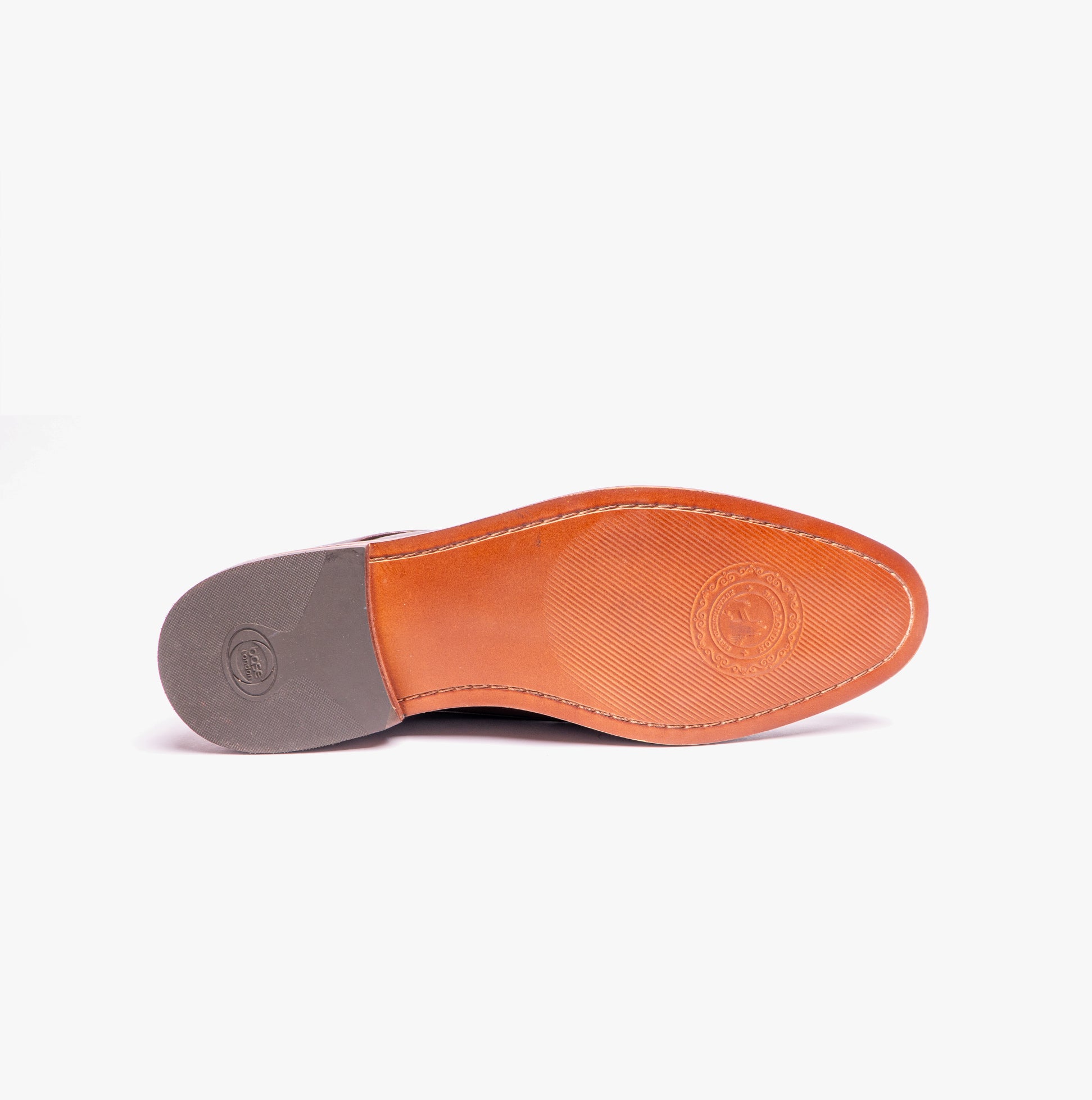 Base London SCRIPT Mens Leather Derby Shoes Brown sole view featuring resin and leather materials for durability.