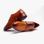 Base London SCRIPT Mens Leather Derby Shoes Tan side and top view showcasing leather finish and lace-up design.