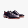 Base London SCRIPT Mens Leather Derby Shoes Navy side view showcasing leather upper and rounded toe.