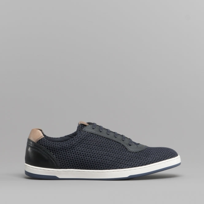 Base London HUSTLE Mens Trainers Navy side view showcasing casual style and synthetic upper.