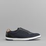 Base London HUSTLE Mens Trainers Navy side view showcasing casual style and synthetic upper.