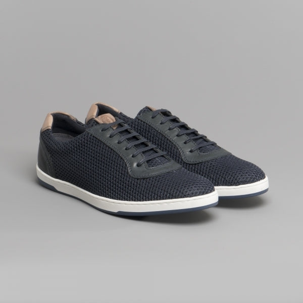 Base London HUSTLE Mens Trainers Navy side view casual lace-up synthetic upper with round toe