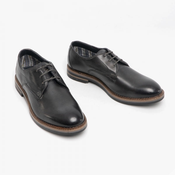 Base London WAYNE Mens Shoes Grey side view showing lace-up Derby shoes with leather upper and rubber sole.