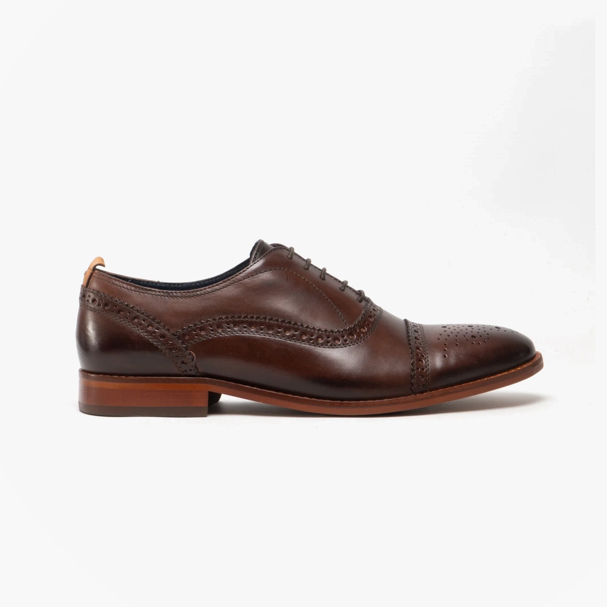 Base London CAST Mens Leather Brogue Shoes Brown side view showing detailed stitching and lace-up design