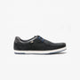 Base London DOUGIE Mens Shoes Navy side view showcasing lace-up design and flat sole.