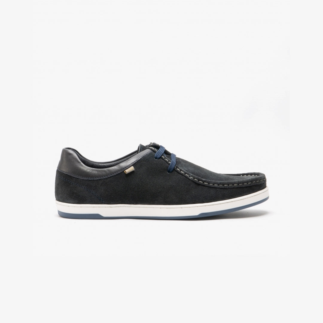 Base London DOUGIE Mens Shoes Navy side view showcasing lace-up design and flat sole.