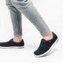 Base London DOUGIE Mens Shoes Navy side view worn with light jeans, showcasing comfort and style.
