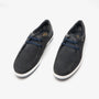 Base London DOUGIE Mens Shoes Navy top view, moccasin style, leather upper, lace-up closure, round toe, flat heel.
