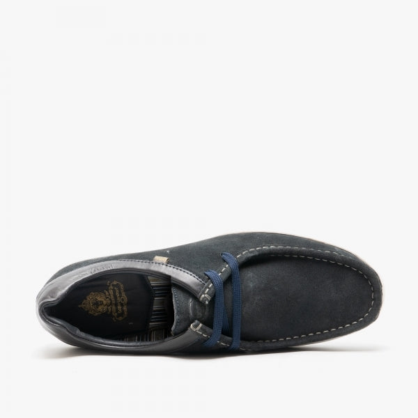 Base London DOUGIE Mens Shoes Navy top view showing leather upper and lace-up detail.