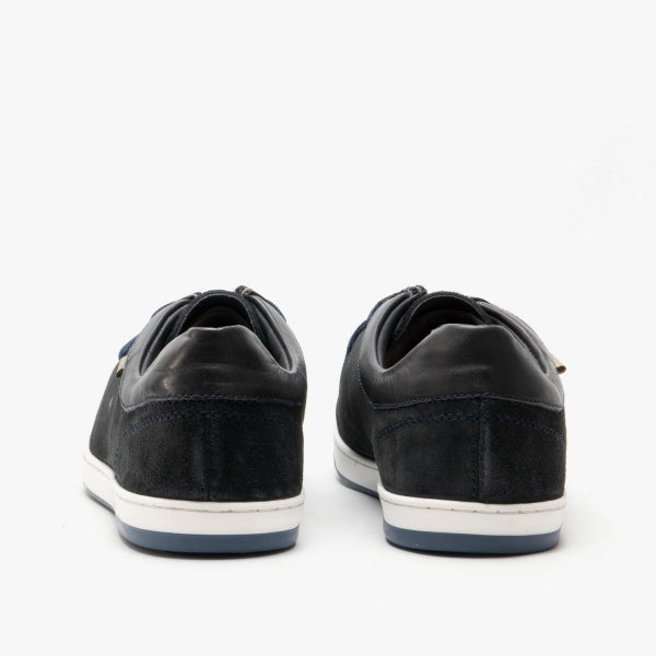 Base London DOUGIE Mens Shoes Navy rear view showing soft leather and suede finish with contrasting sole design.
