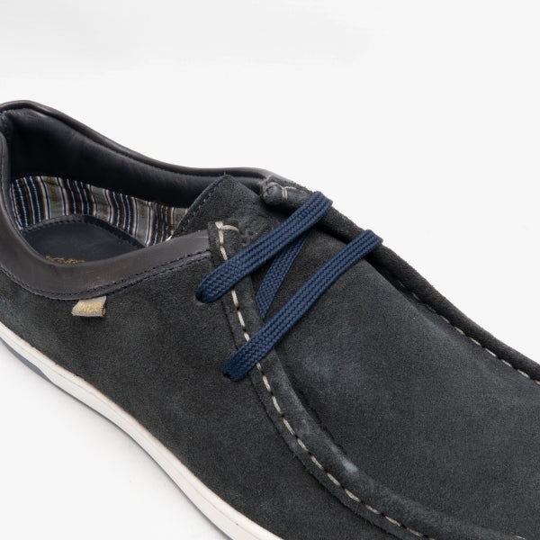 Base London DOUGIE Mens Shoes Navy close-up view showcasing lace-up design and textured upper