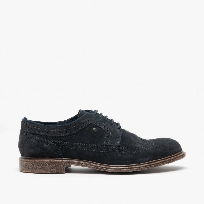 Base London ONYX Mens Brogues Shoes Navy side view showcasing suede upper and lace-up design.