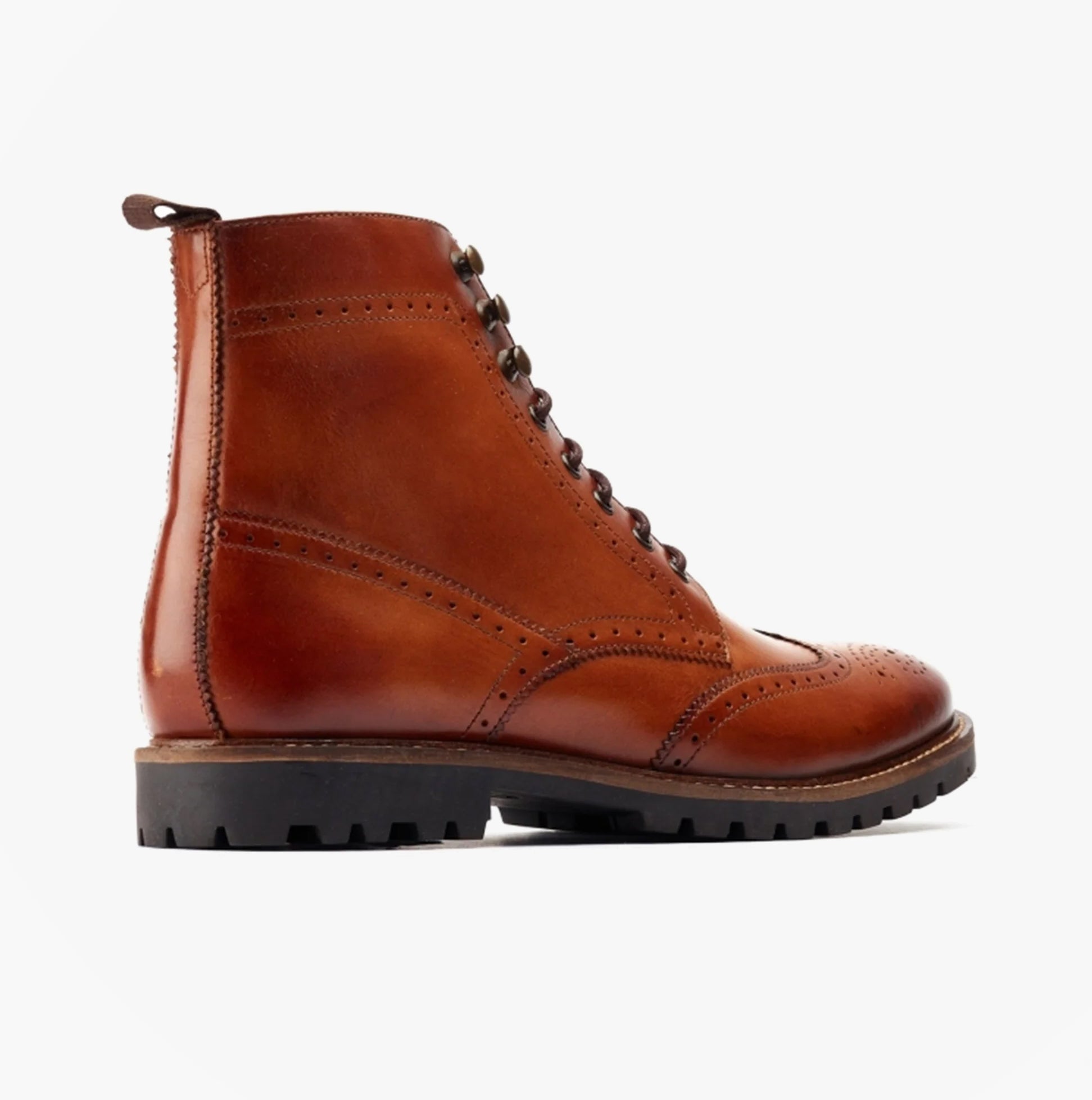 Base London BOONE Mens Leather Oxford Brogue Boots Tan side view showcasing the rich tan leather and lace-up design.