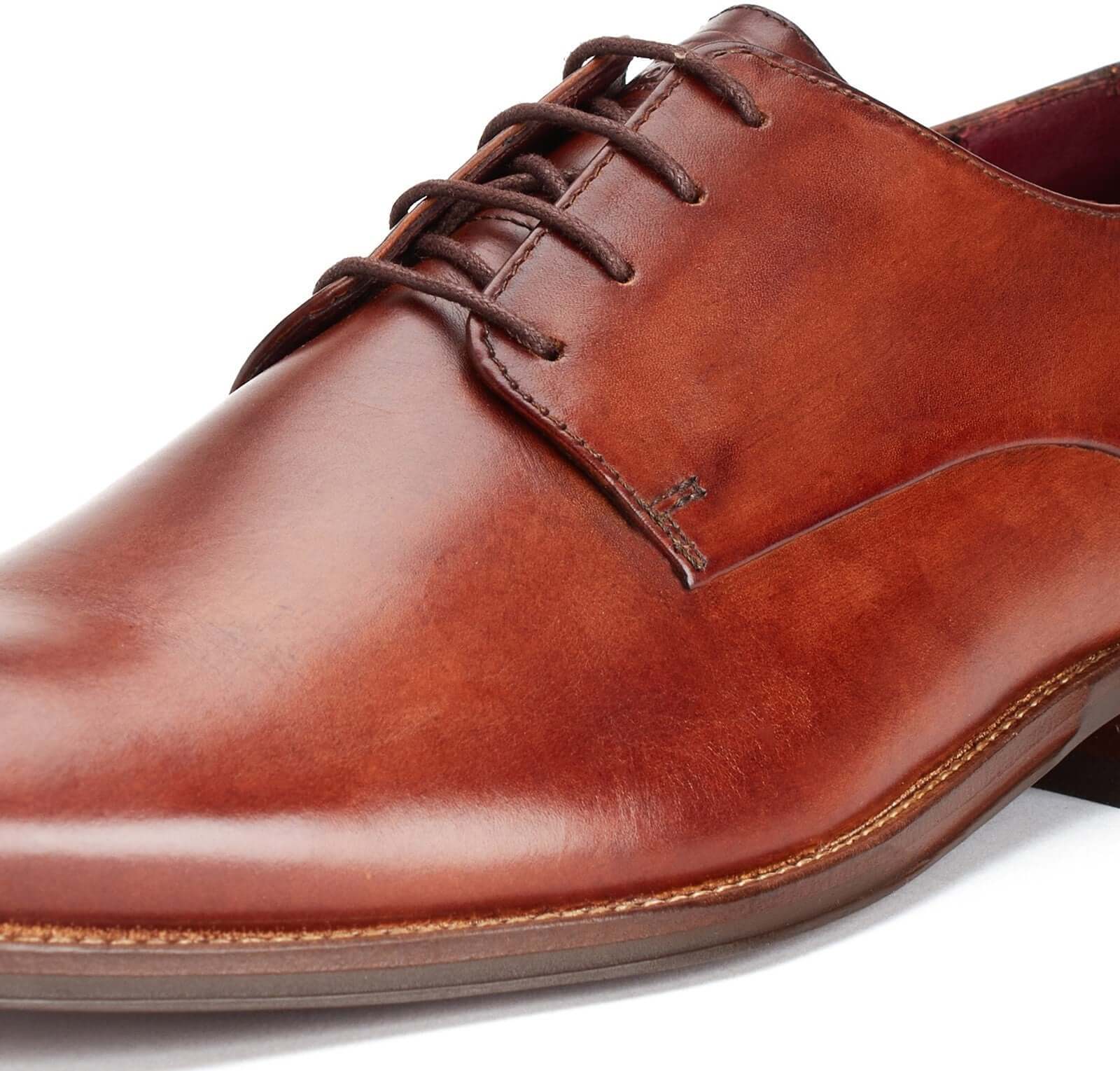 Base London MARLEY Mens Shoes Tan detail view showing leather upper with lace-up closure.