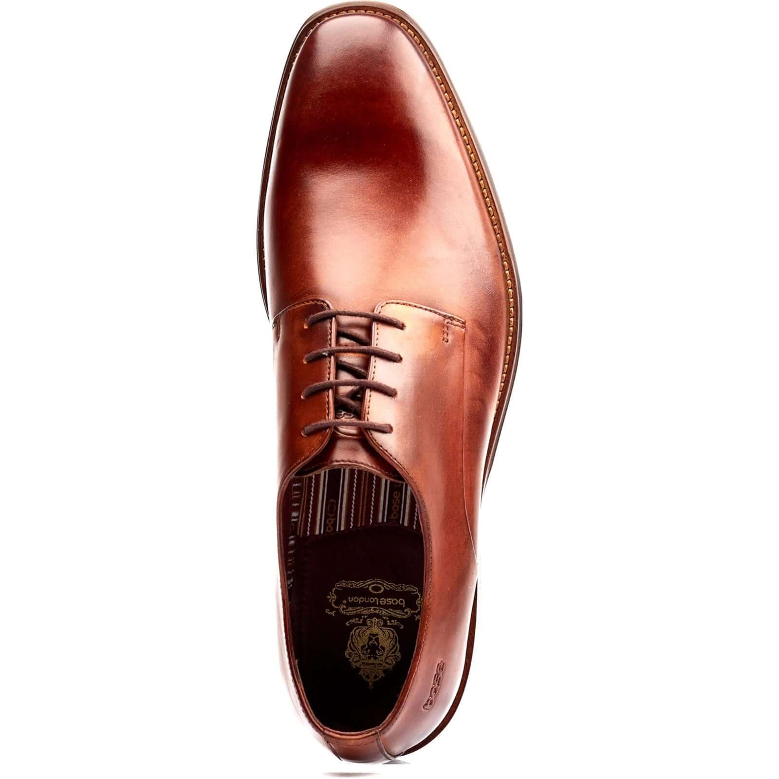 Base London MARLEY Mens Shoes Tan top view showcasing lace-up design and polished leather finish.