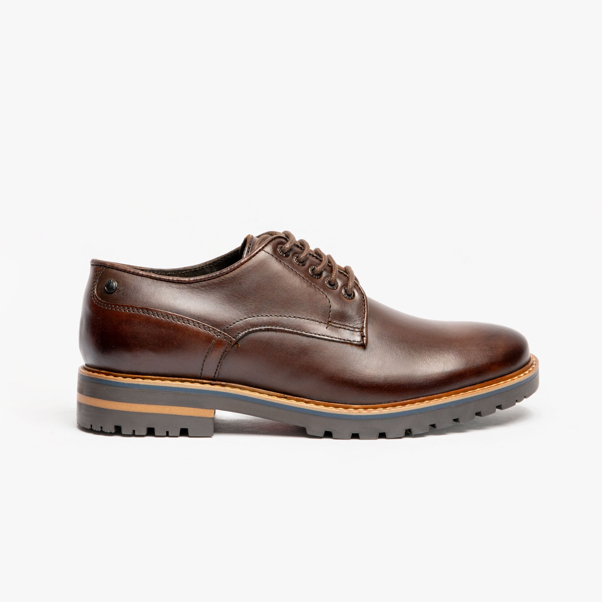 Base London HALSEY WASHED Mens Formal Lace Up Shoes Dark Brown side view showcasing leather upper and lace-up design.