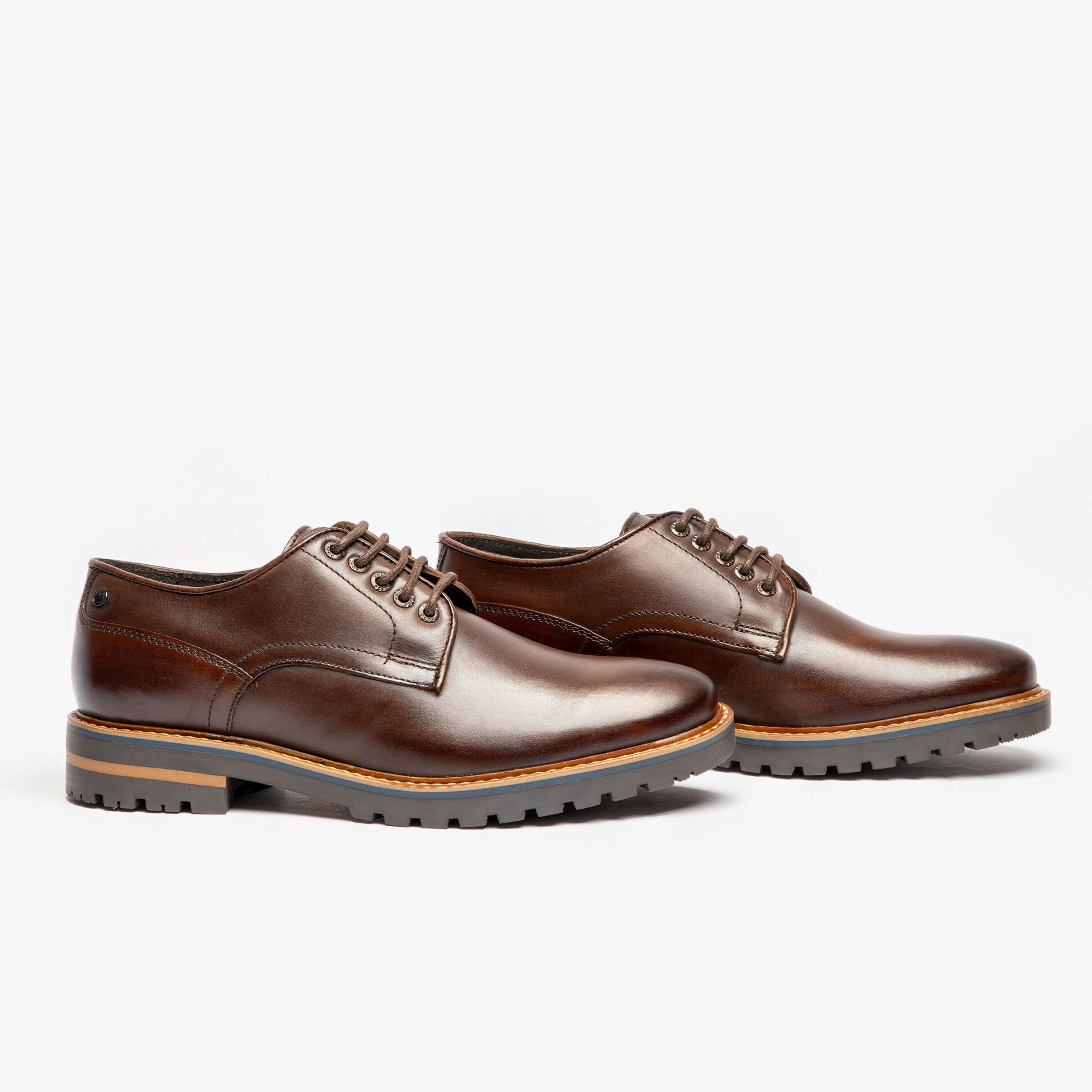 Base London HALSEY WASHED Mens Formal Lace Up Shoes Dark Brown side view showcasing sleek leather design.