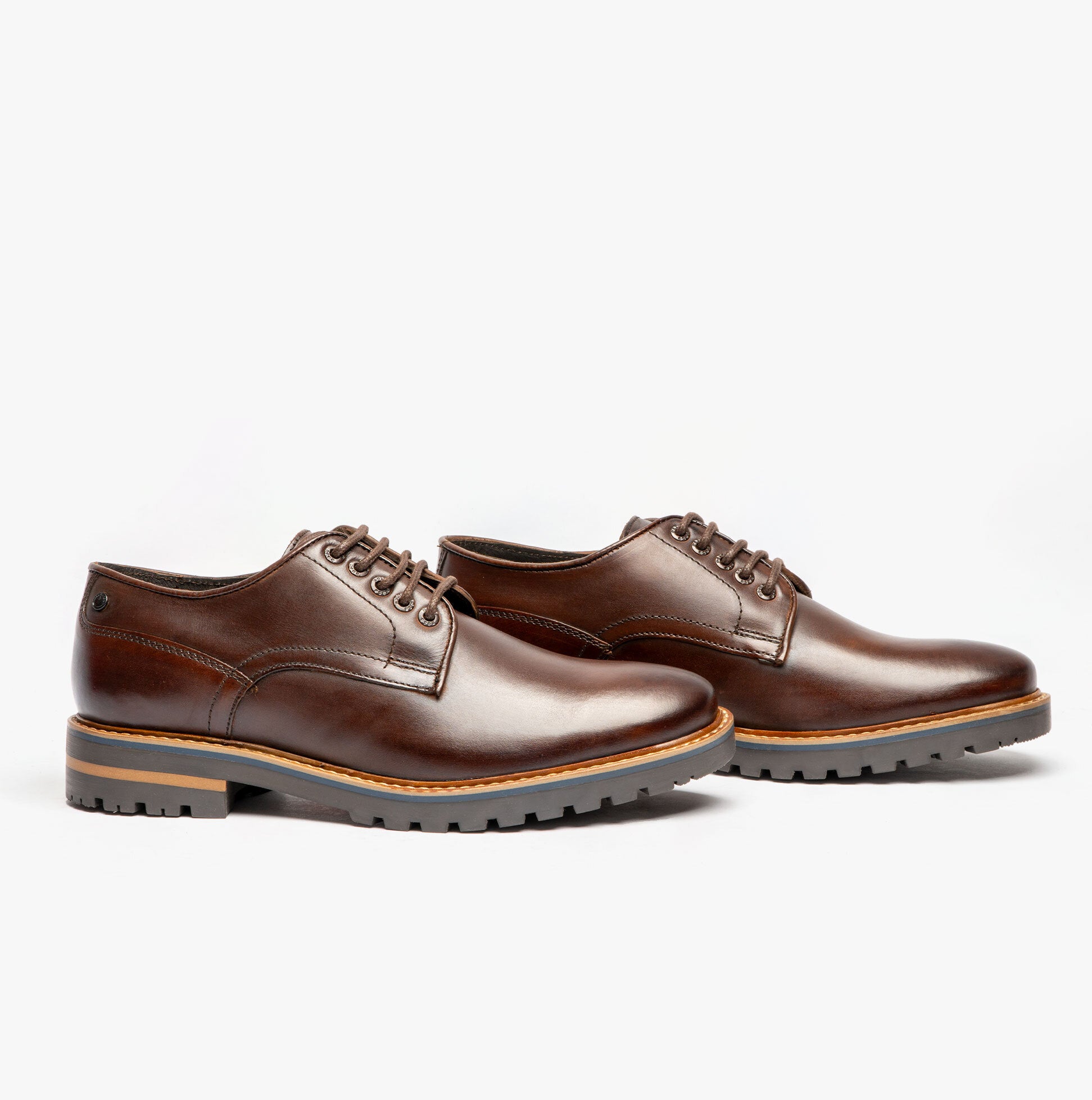 Base London HALSEY WASHED Mens Formal Lace Up Shoes Dark Brown side view showcasing sleek leather design.