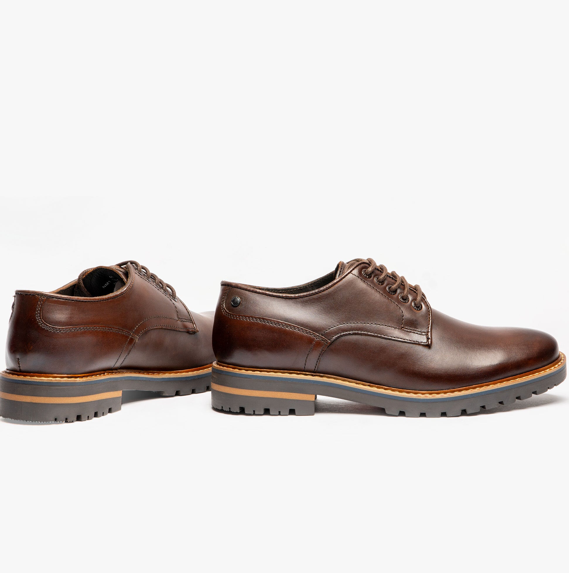 Base London HALSEY WASHED Mens Formal Lace Up Shoes Dark Brown side and rear view showcasing leather upper and durable sole.