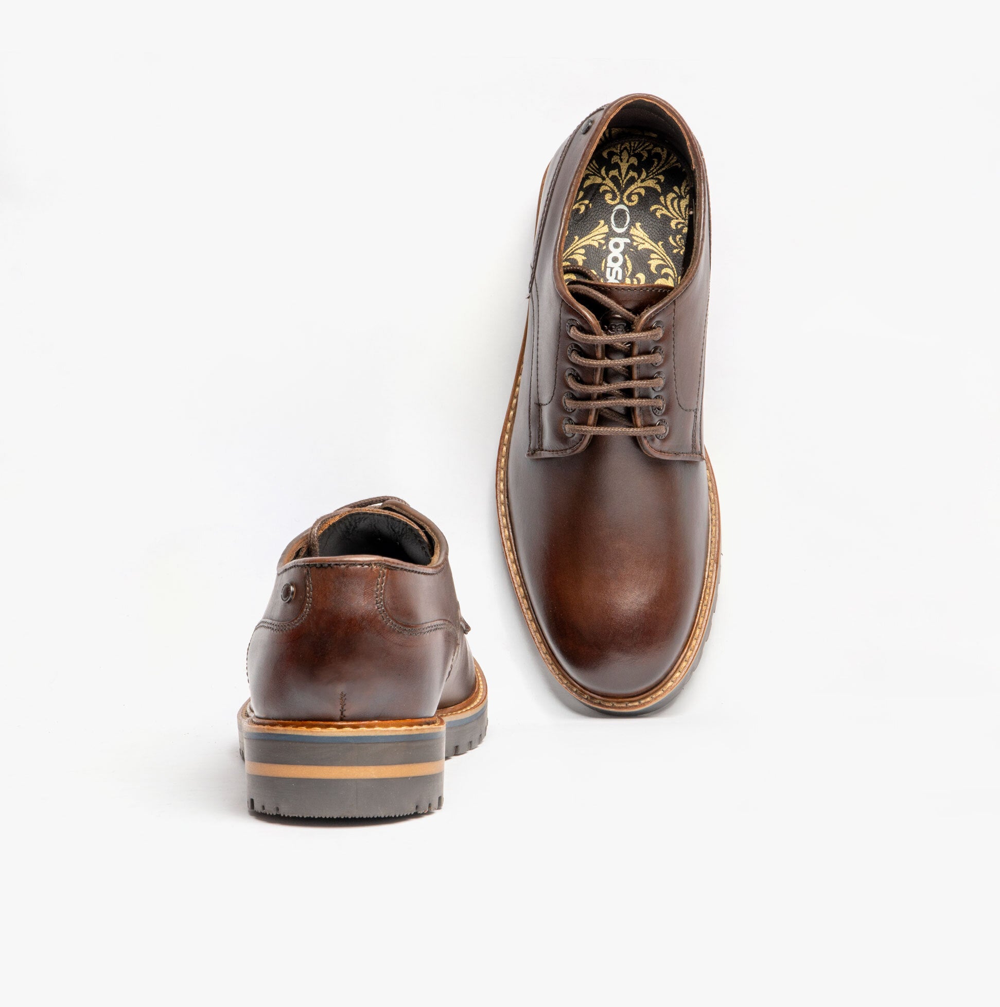 Base London HALSEY WASHED Mens Formal Lace Up Shoes Dark Brown front and side view showcasing leather upper and lace-up detail.
