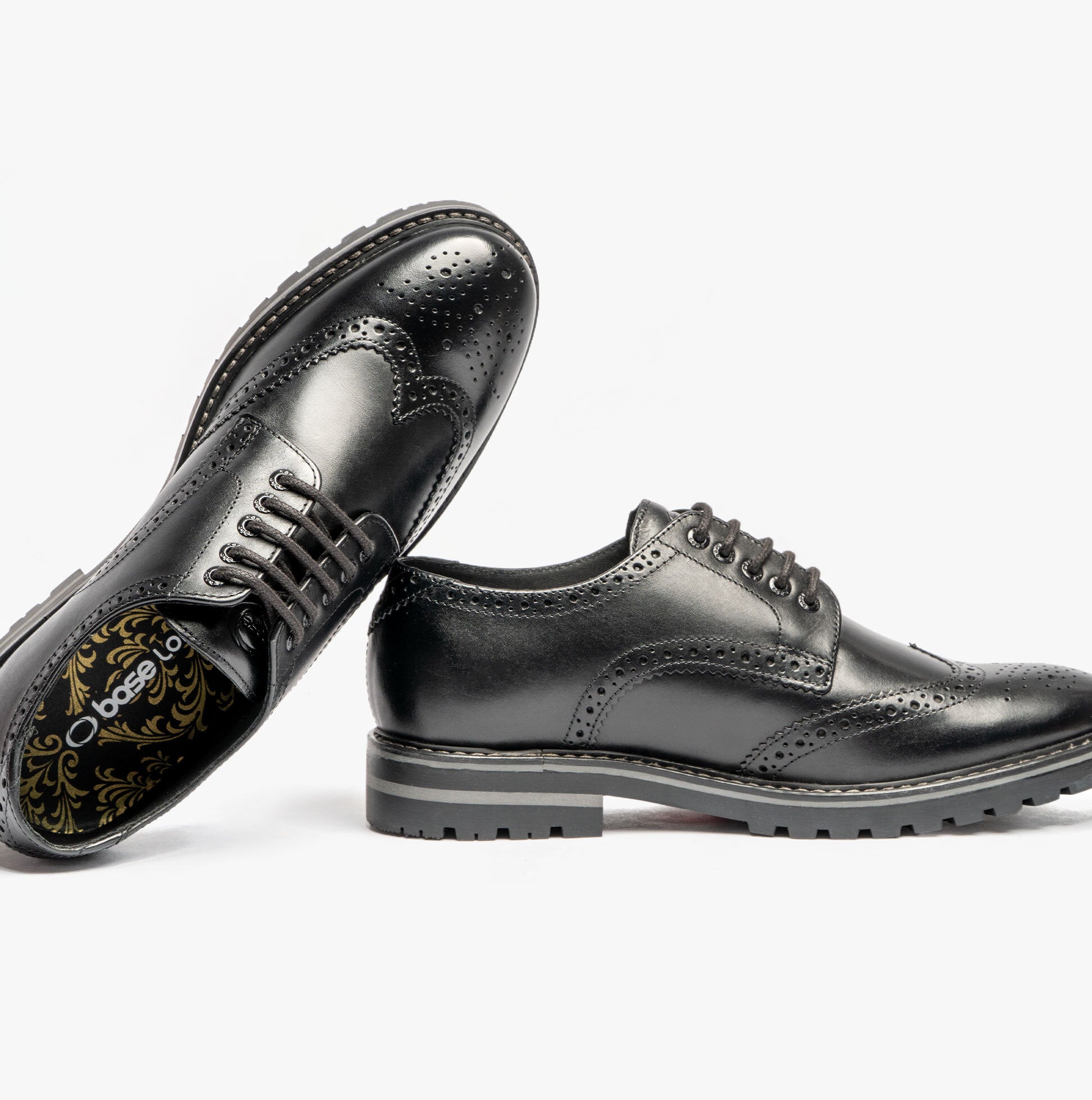 Base London GIBBS WAXY Mens Formal Lace Up Shoes Black side view showcasing leather upper and lace-up design.
