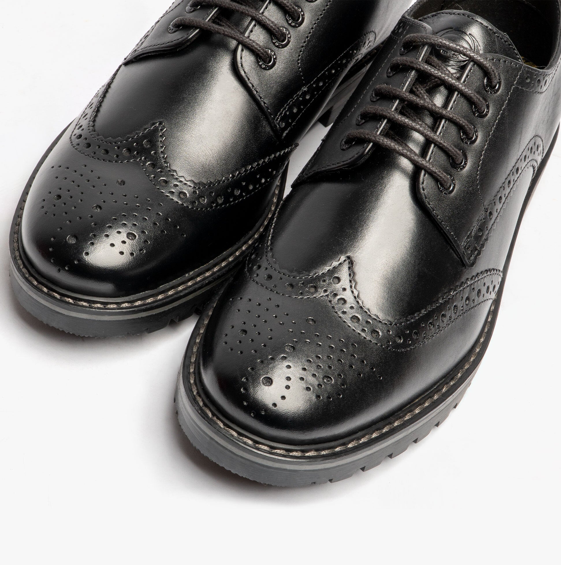Base London GIBBS WAXY Mens Formal Lace Up Shoes Black top view showcasing detailed brogue design.
