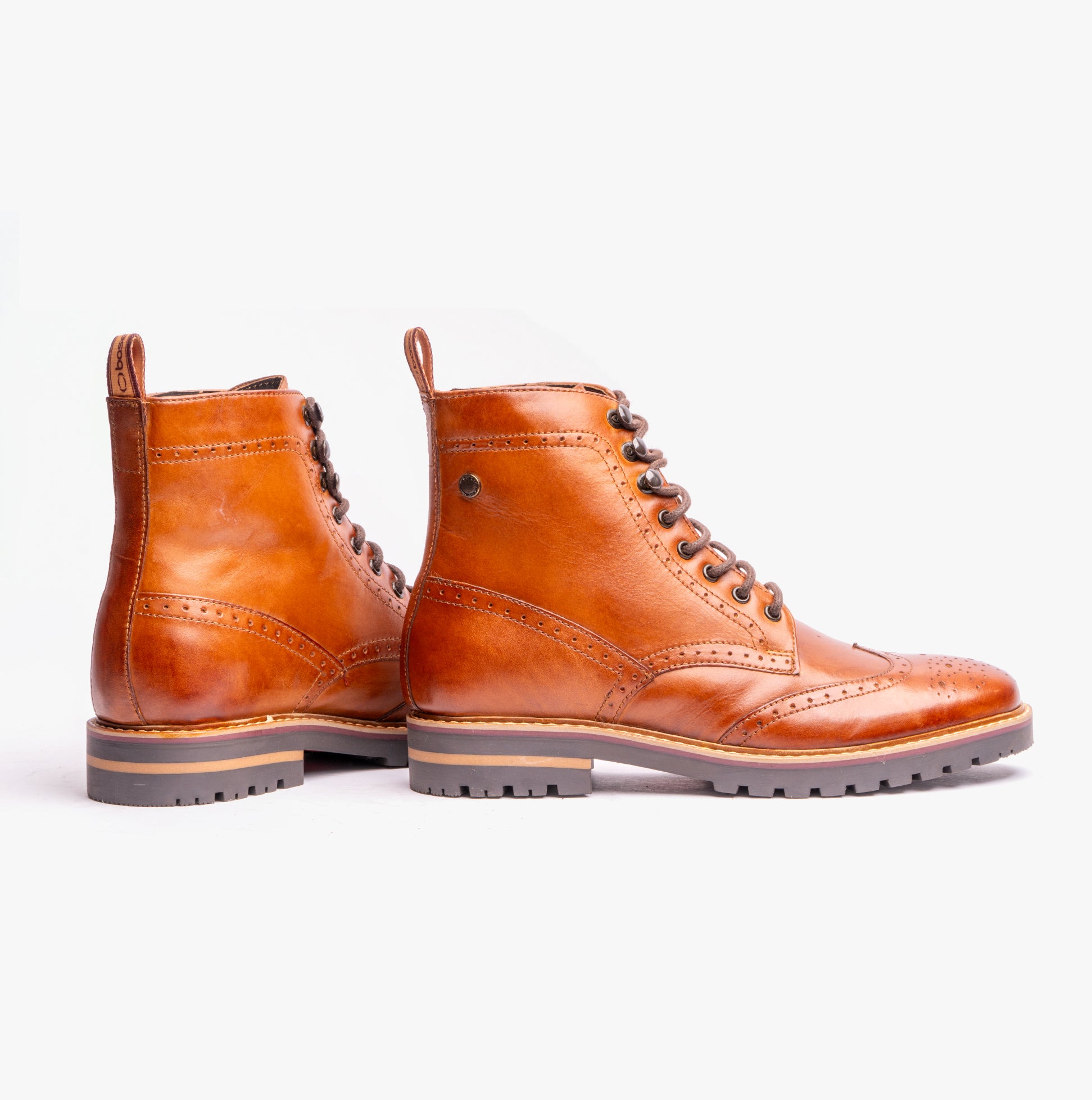 Base London GROVE WASHED Mens Boots Burnt Tan side and back view, casual ankle boots with lace-up closure, leather upper.